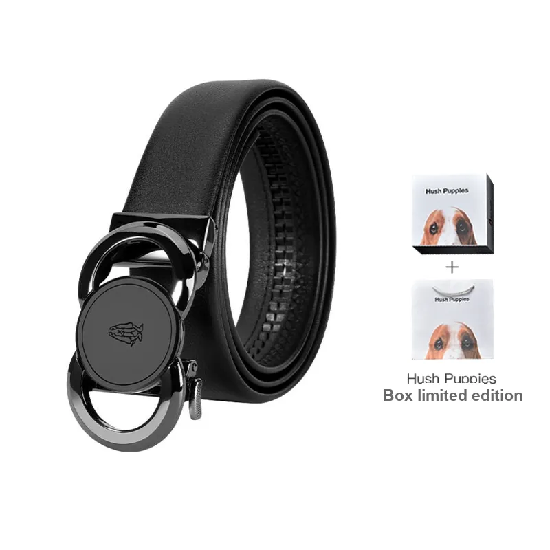 Hush Puppies Top Grain Cow Leather Belts Men's Black Width  3.5cm-4