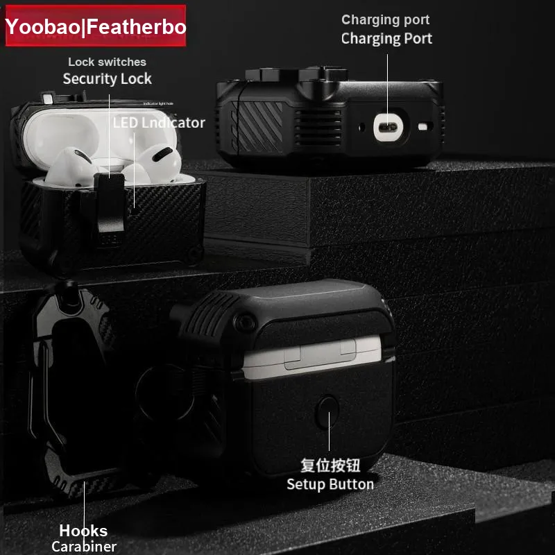 Yoobao Compatibility AirPods4 TPU Automatic Lid, Carbon Fiber Texture Impact Resistant Headphone Cases-4