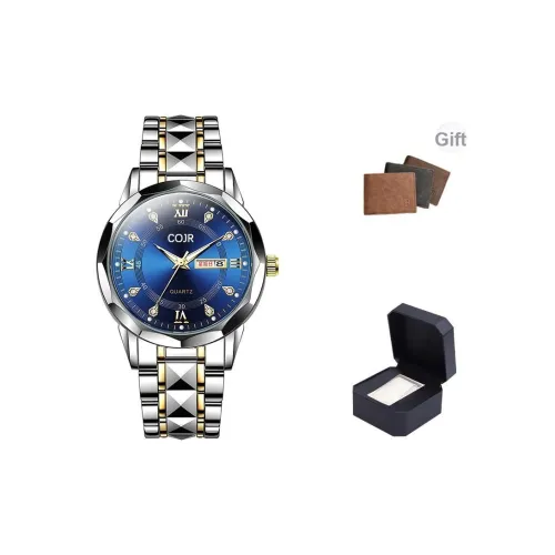 COJR Кварцевый механизм ремешок из нержавеющей стали мужские часы синий циферблат