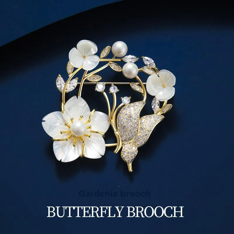 ZANC Eco Friendly Alloy/White Shell/Zircon Brooches Women's-1
