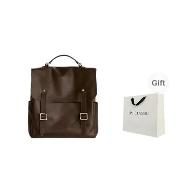 JPJ Top Grain Vegetable Tanned Cow Leather Handbag, Backpack Large Size Women's Chocolate