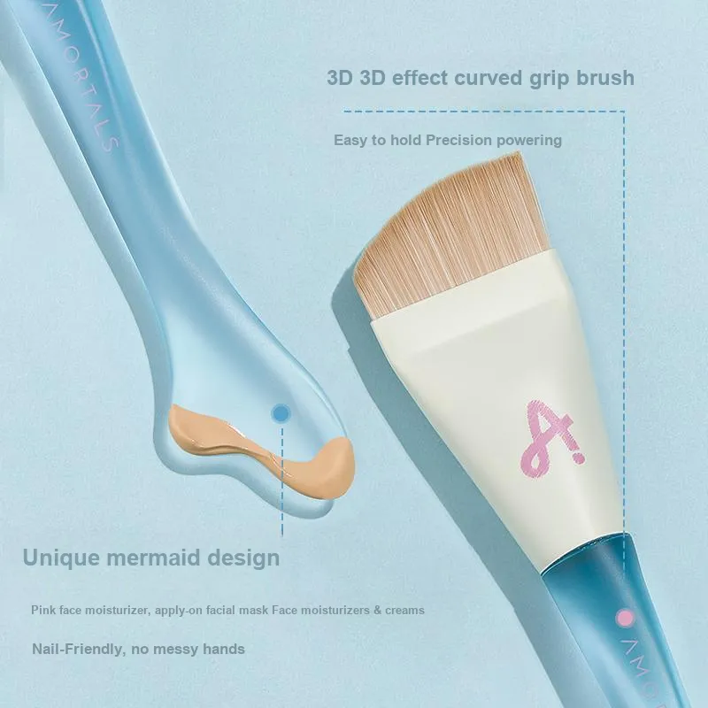 AMORTALS Fish Tail Thin Arc Foundation Brush Cleaner Tool Set Cleaning Soft Brush+50ml/Brush+65ml-15