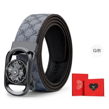 WilliamPOLO PVC Leather Belts Men's Gunmetal 3.5cm Width