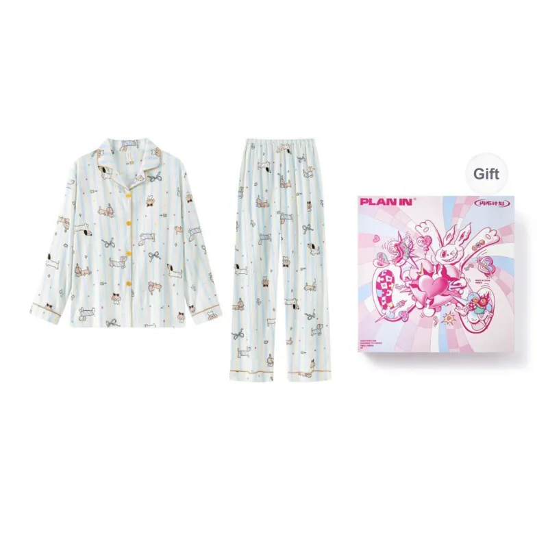 PLAN IN Pajama Gift Box Women's Blue Stripes-0