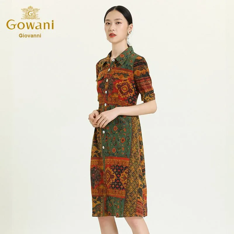 QIAOWANNI Short Sleeved Dress Women's Patchwork Oil Painting Flower-4