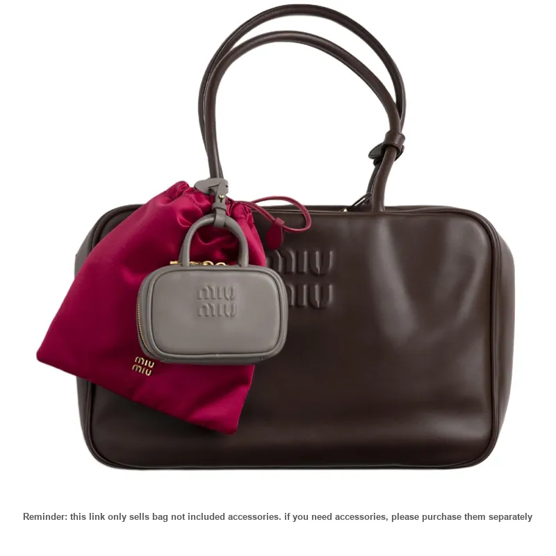 MIU MIU Beau Calfskin Handbag Medium Size Women's Heather Wood Color-8