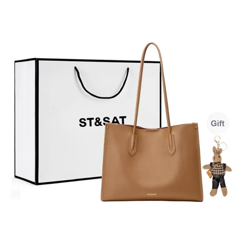 ST&SAT Cow Leather Tote Shoulder Bag Handbag Large Size Women's Dark Brown/Black-24