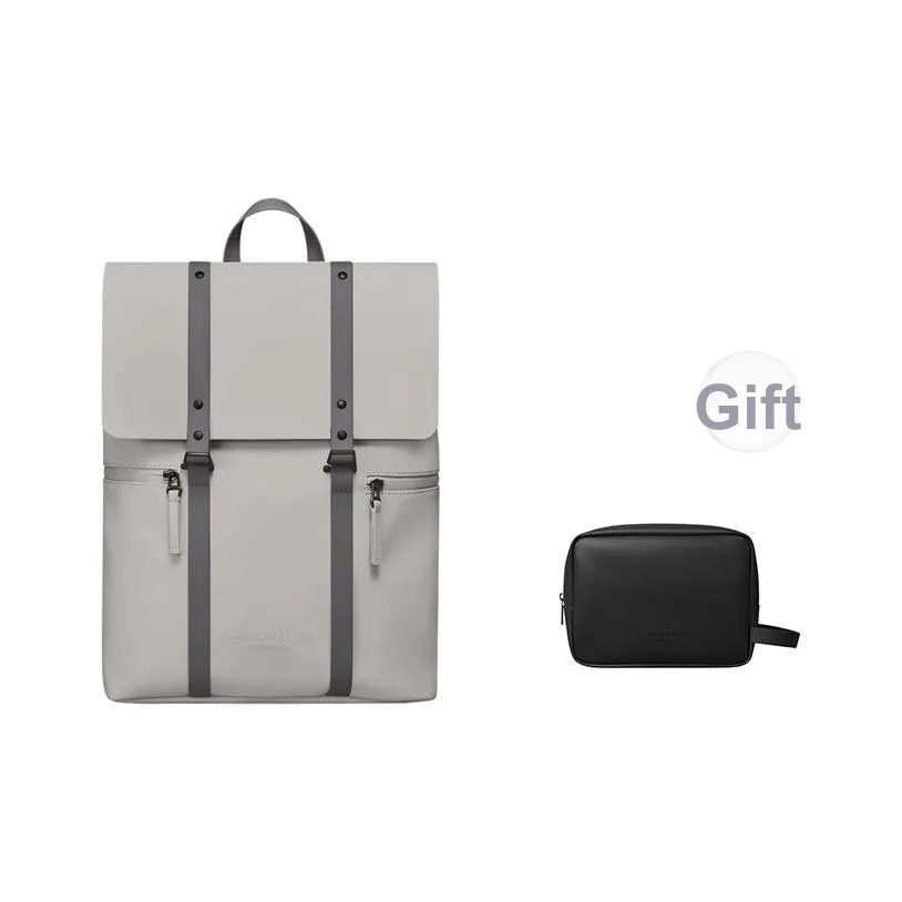 Gaston Luga Recycled Nylon With Polyurethane Backpack Regular Unisex Light Gray Brown/Cream White