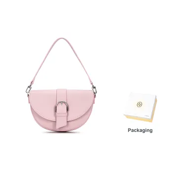 FERIA Cow Leather Saddle Bag, Portable Crossbody Bag, Shoulder Bag Medium Size Women's Pink/Black