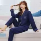 Navy Blue Women's Long-Sleeved Solid Color Loungewear
