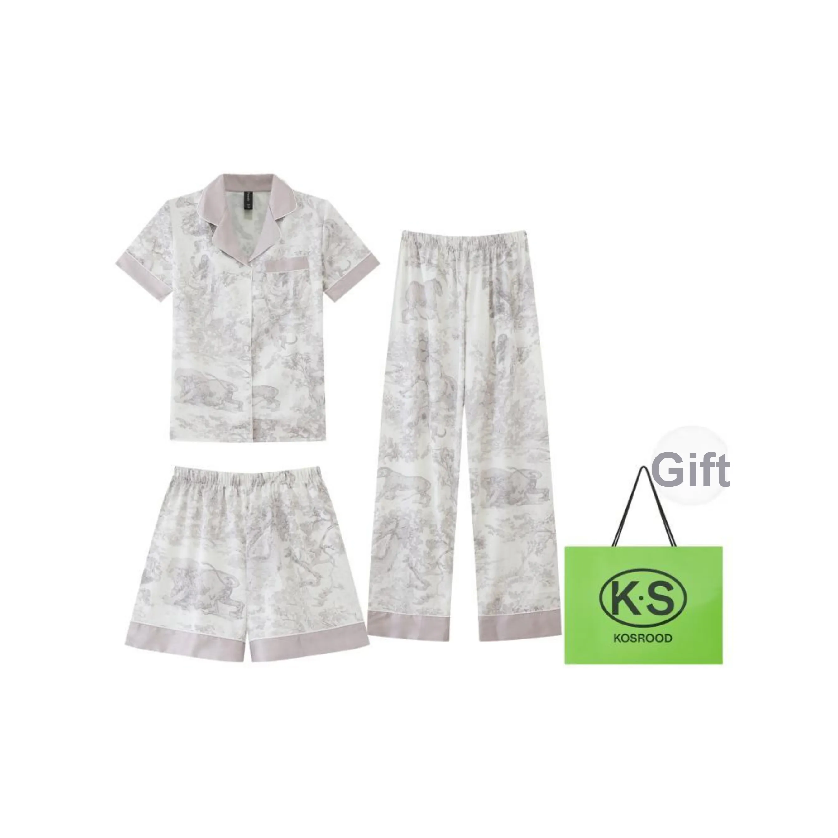 Kosrood Pajama Set Women's Three Piece Set Luxury Rui Gray