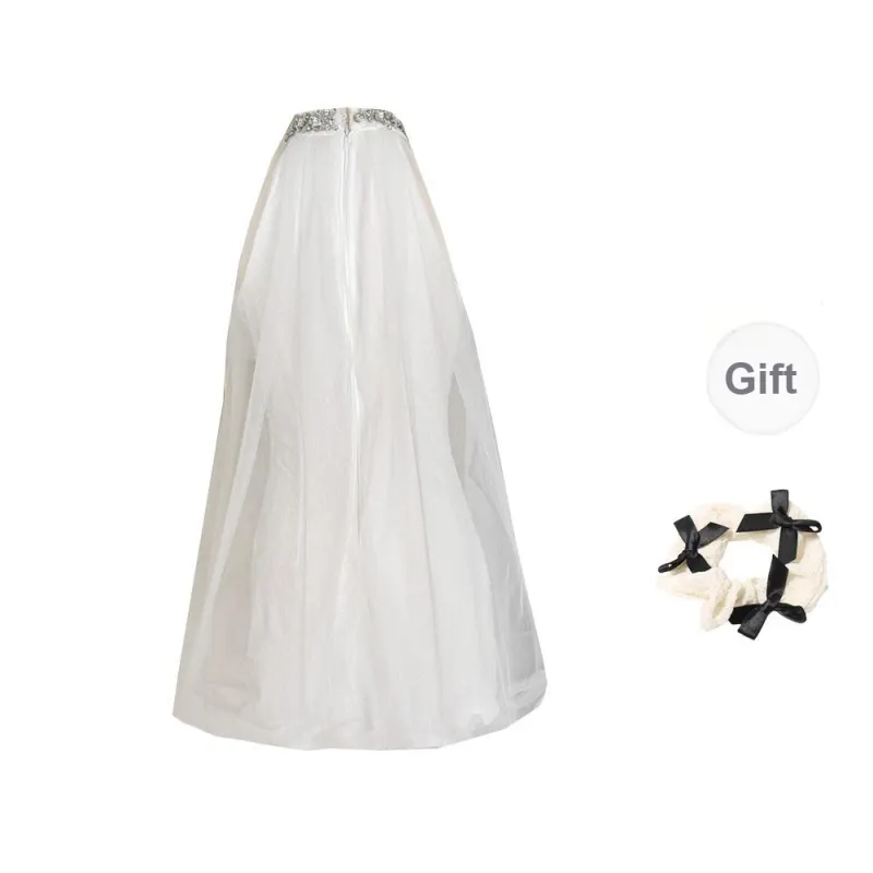 CPAURA Sleeveless Dress Women's White+Bowknot Hair Tie Comes With-1