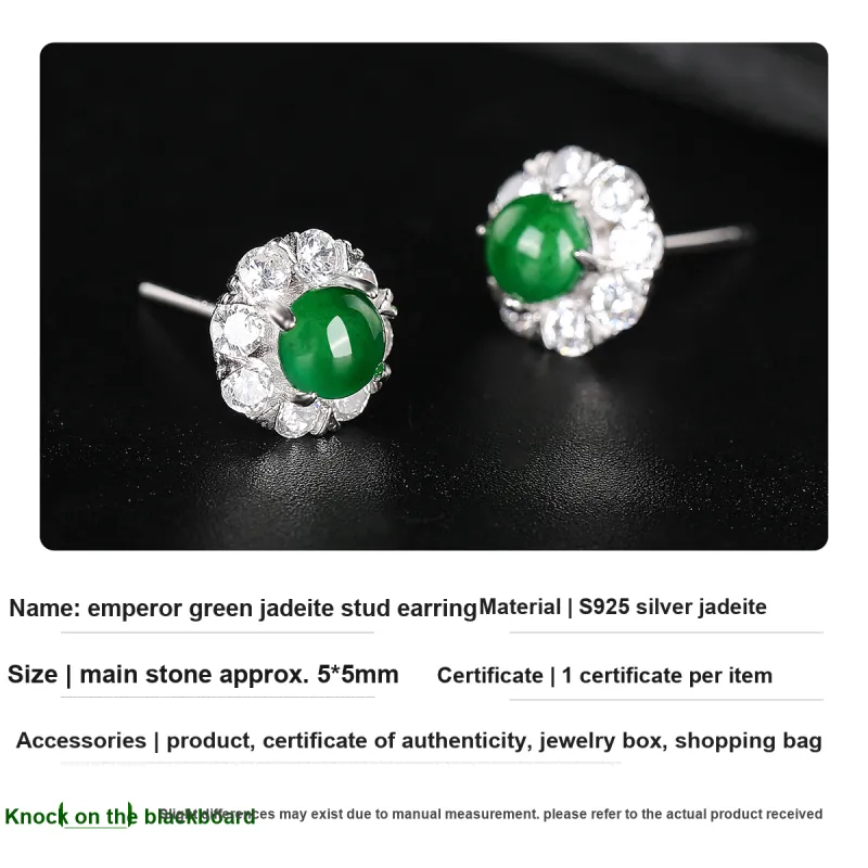 Oriental Jade Ice Type Jadeite Stud Earrings Women's-3