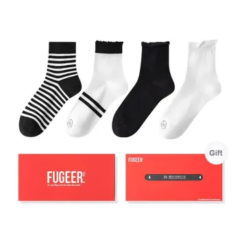 FUGEER Mid Calf Socks Women's 4 Pack Gift Box Set