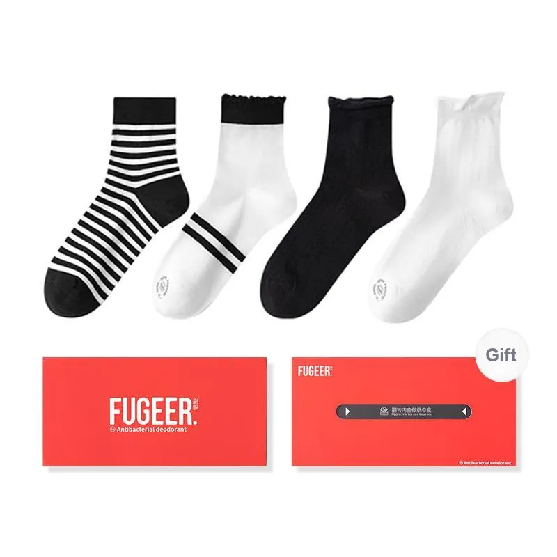 FUGEER Mid Calf Socks Women's 4 Pack Gift Box Set-0