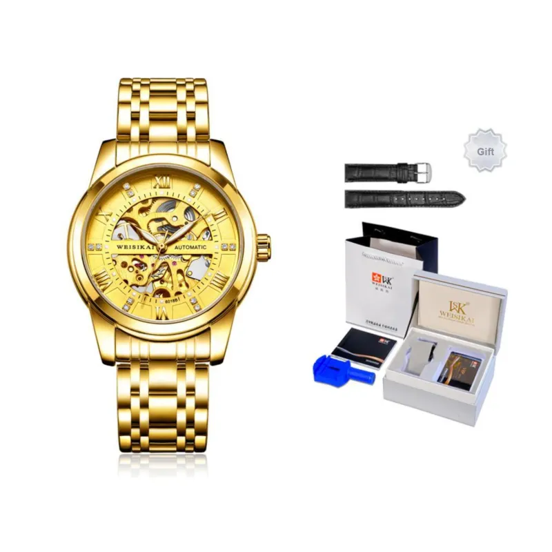 WSK Mechanical Movement Stainless Steel Watchband Men's Watches White Dial-19