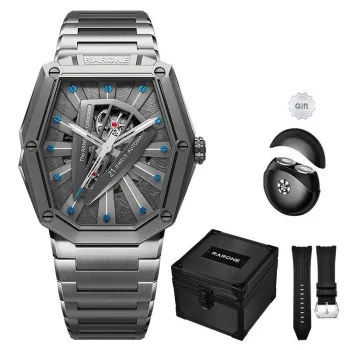RARONE Knight Laser Knight Mechanical Movement Stainless Steel Watchband Watch Men's Watches Cut Out Dial