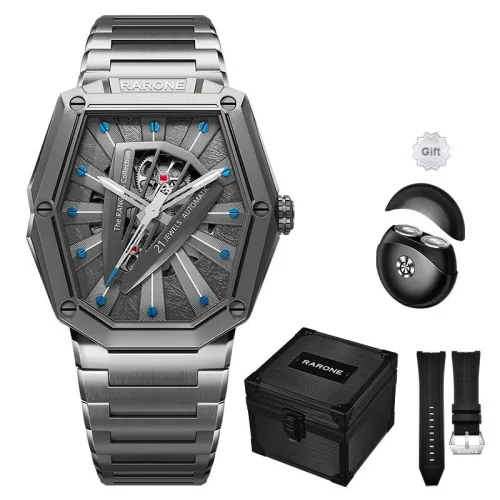 RARONE Knight Laser Knight Mechanical Movement Stainless Steel Watchband Watch Men's Watches Cut Out Dial
