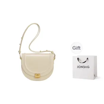 JONBAG Synthetic Leather Flow Sandbag Shoulder Bag Saddle Bag Crossbody Bag Small Size Women's White