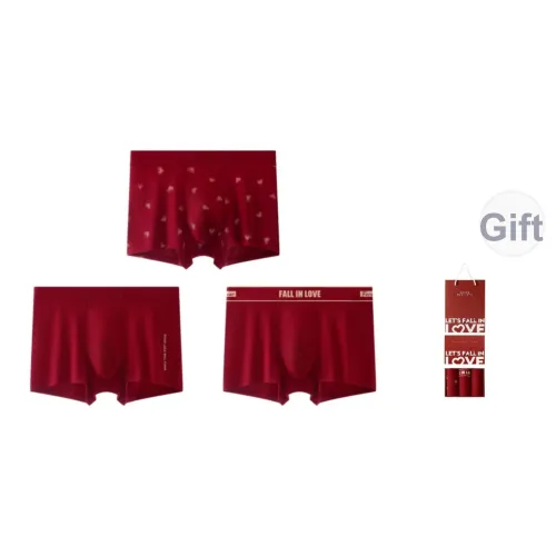 Qiao Ni Tong Трусы Мужские Коробка из 3 штук Красного цвета