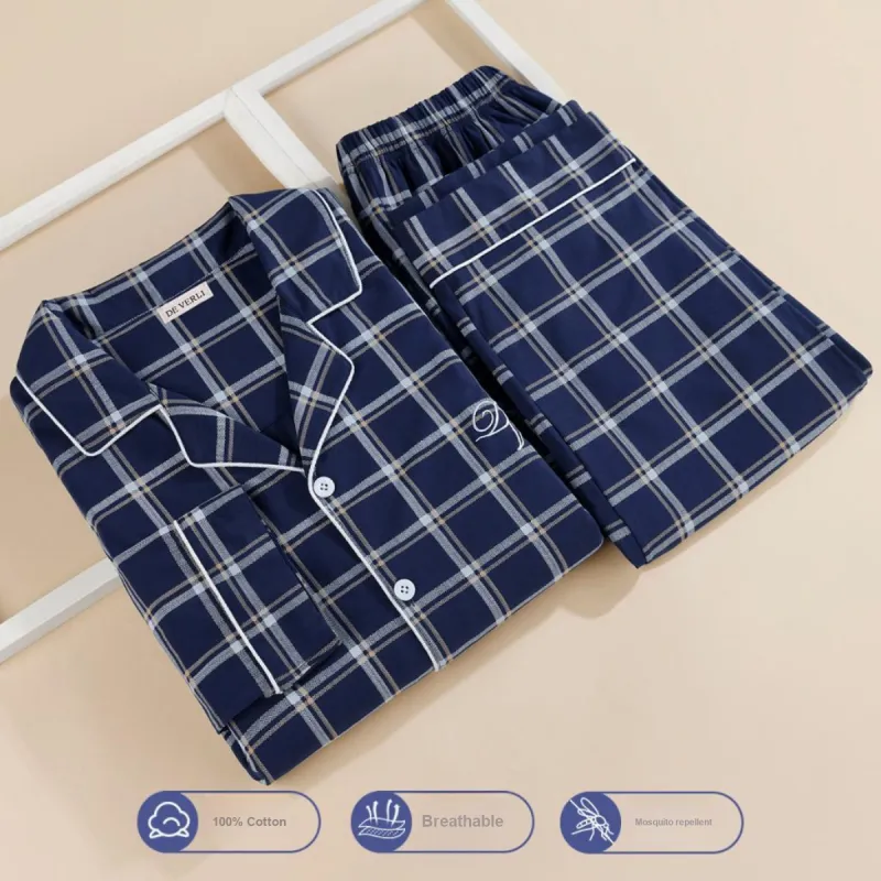 DV Pajama Set Men's Blue White Plaid-1