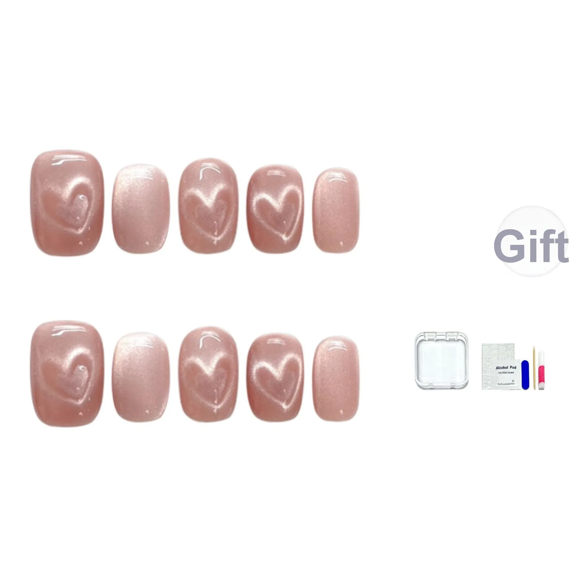 JINGCHANXUE Heartfelt Signal Flash Handcrafted False Nail Short Square And Round Pink Gradient Cat Eye 12mm