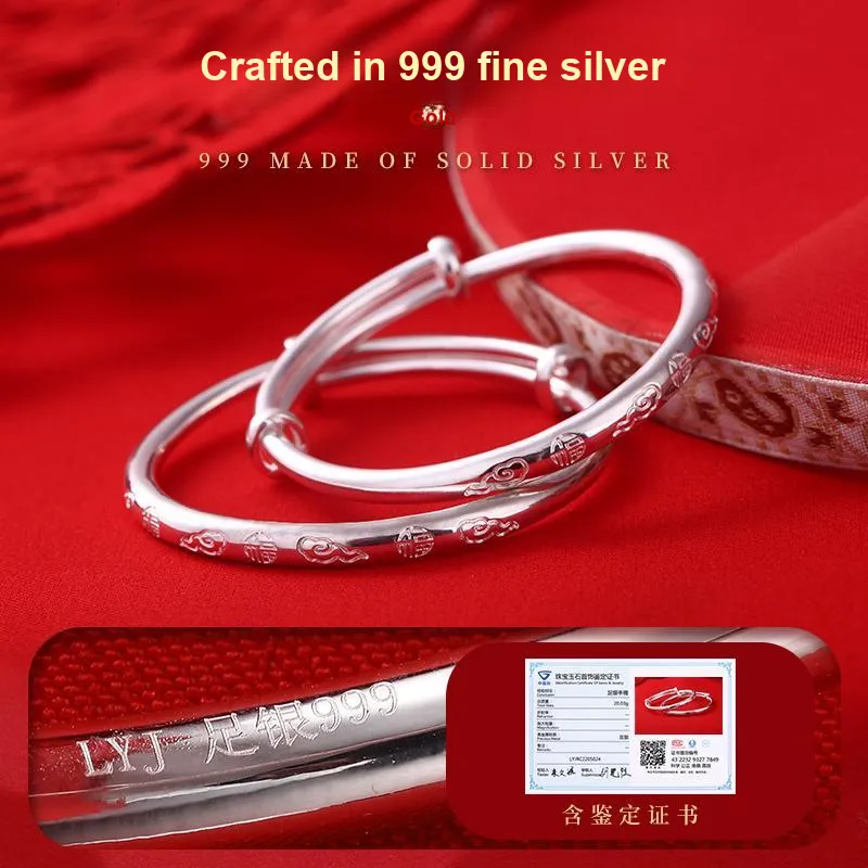 LAOYINJIANG S999 Fine Silver Bangles Kids'-4