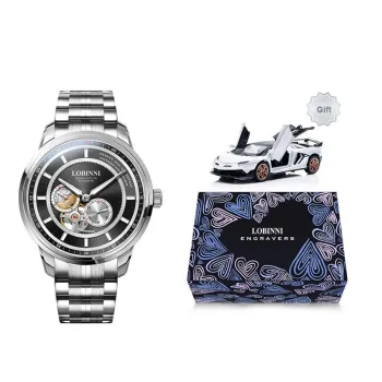 LOBINNI L Automatic Mechanical Movement Genuine Leather Strap Watch Men's Watches Black Dial