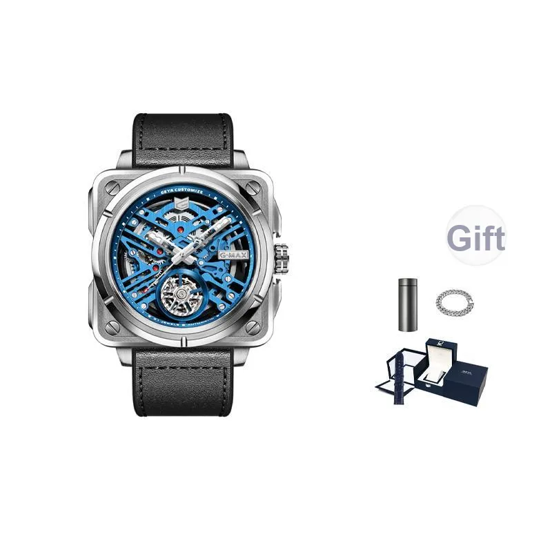 GEYA G MAX Engine Collection Automatic Mechanical Movement Genuine Leather Strap Watch Men's Watches Cut Out Dial-0