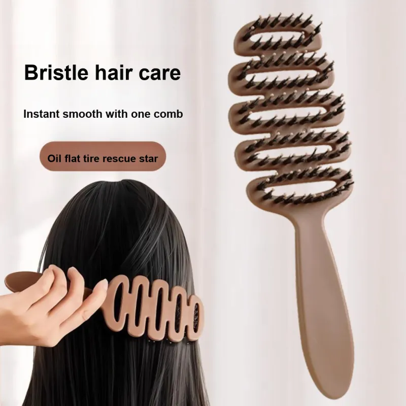 LMLTOP Pine Cone Pig Bristle Comb High Hairline Tool For Hair Massage And Smooth Hair Rib Comb 1 Second Fluffing Up-1