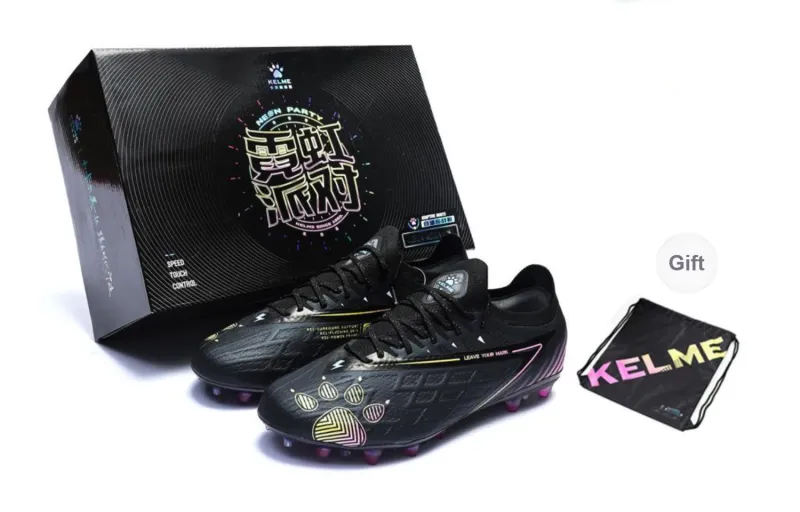 KELME Glimpse MG Rubber Short Studs Artificial Ground Natural Ground Cushioned Slip Resistant Soccer Shoes Unisex Black-0