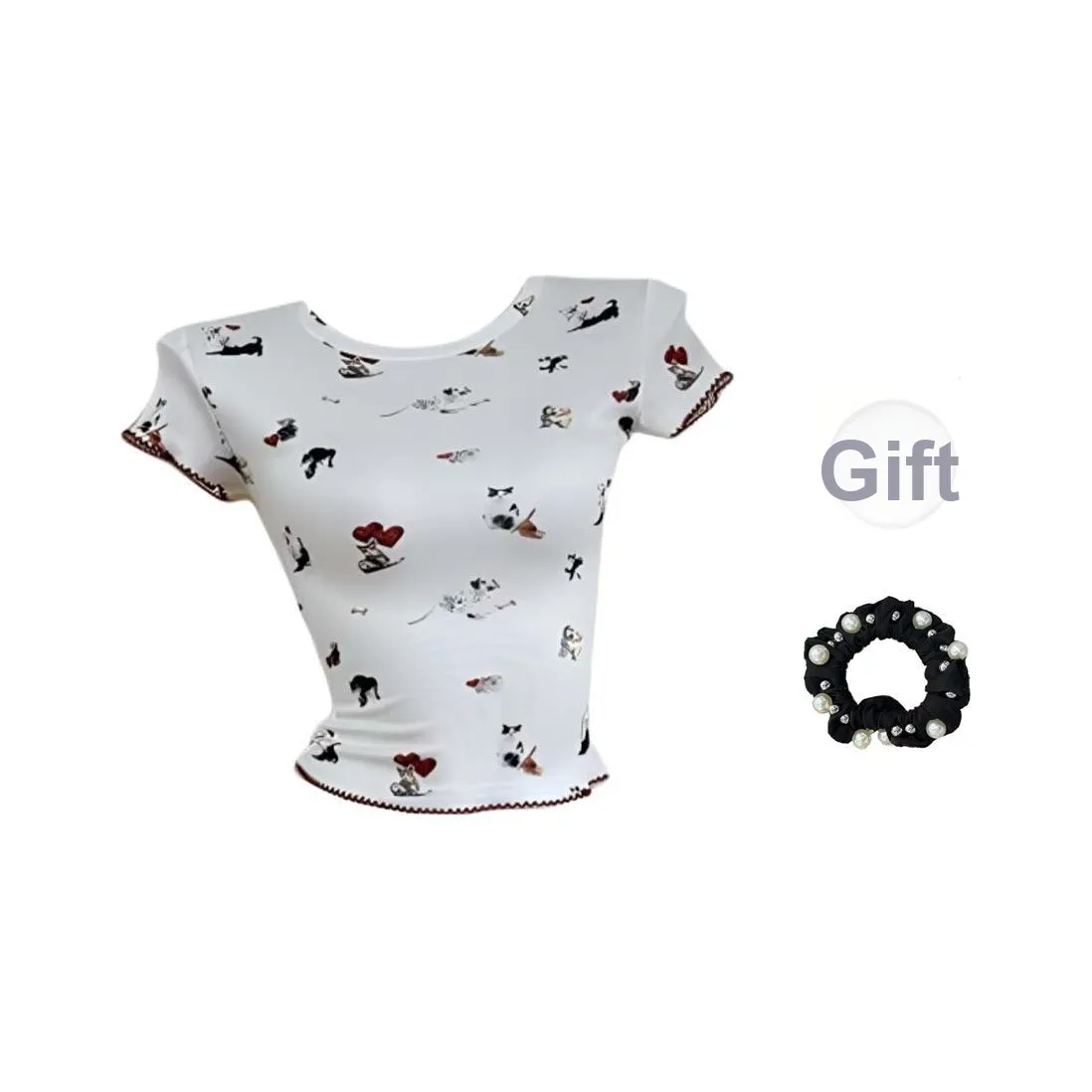 WUSHANSHAN Комплект с рукавами T-рубашка Женская Белая с подарками Резинка для волос