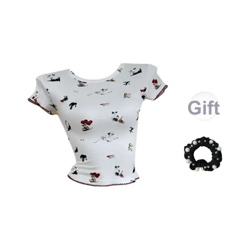 WUSHANSHAN Комплект с рукавами T-рубашка Женская Белая с подарками Резинка для волос