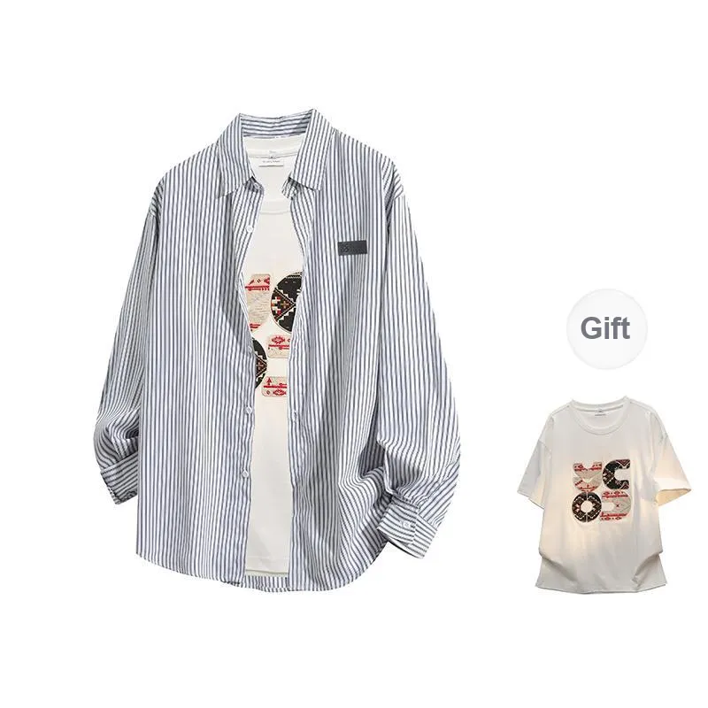 YOSICIL Shirt Unisex Light Blue Striped Comes With White T Shirt-2