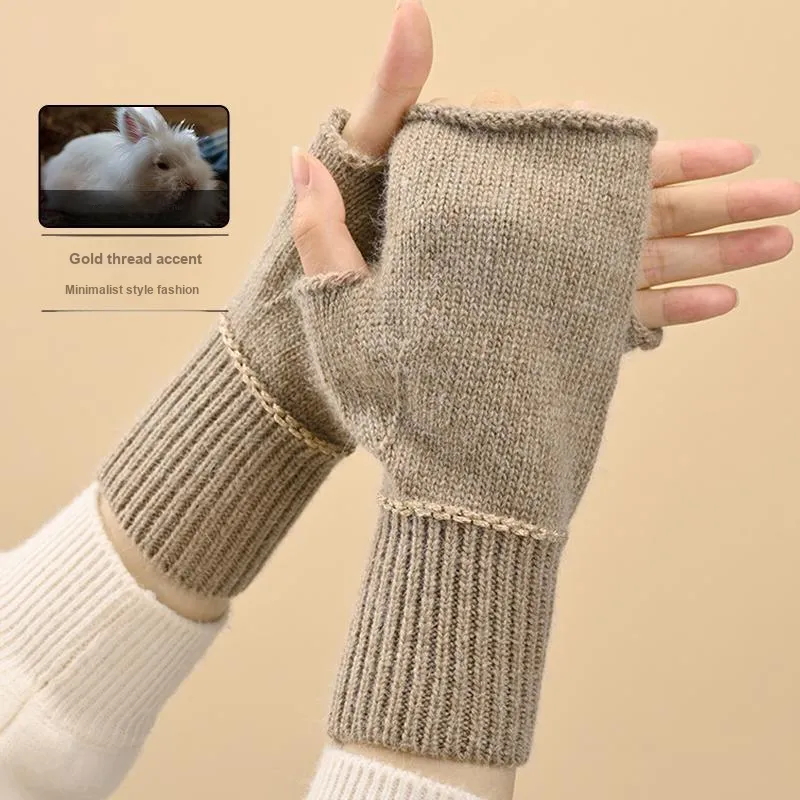 TUCANO Rabbit Hair Cotton Knit Gloves Unisex Camel-8