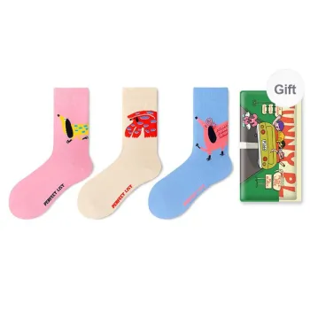 PL Mid Calf Socks Unisex Shopping Bag 3 Pack Mixed Color