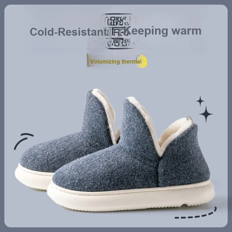Foot Recreation Winter Thickened And Fleece Lined Plush Warm Slip Resistant Home High Cushion Cotton Slippers Unisex-16