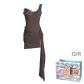 Coffee Floral Dress (Shopping Bag)