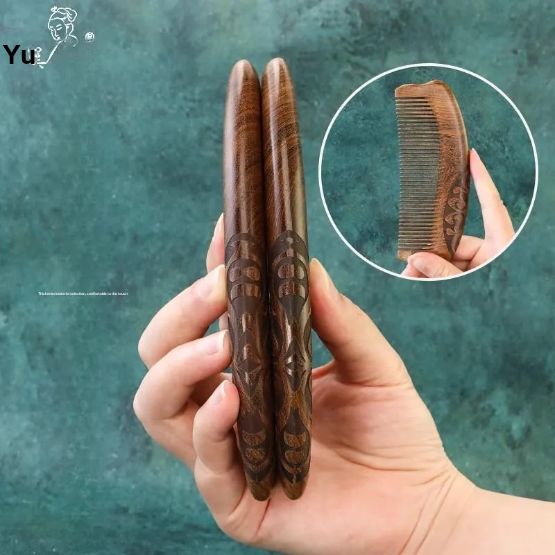 YUMEIREN Ebony Gold Wood Natural Brogues Hair Loss Home Treatment Wooden Comb Massage-4