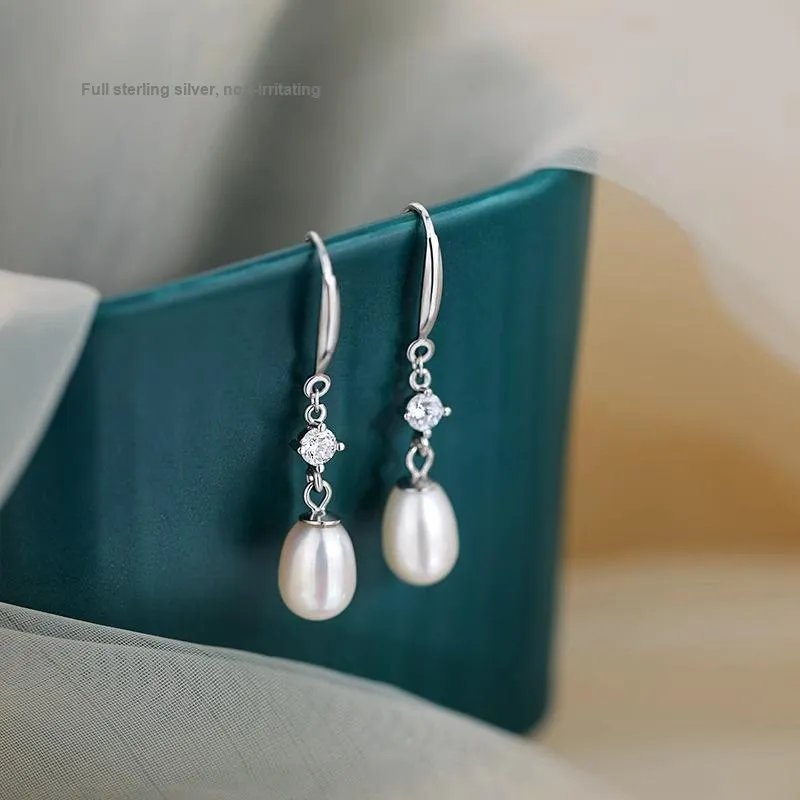 Luo Manyu 925 Sterling Silver Artificial Pearl Earrings Unisex-2
