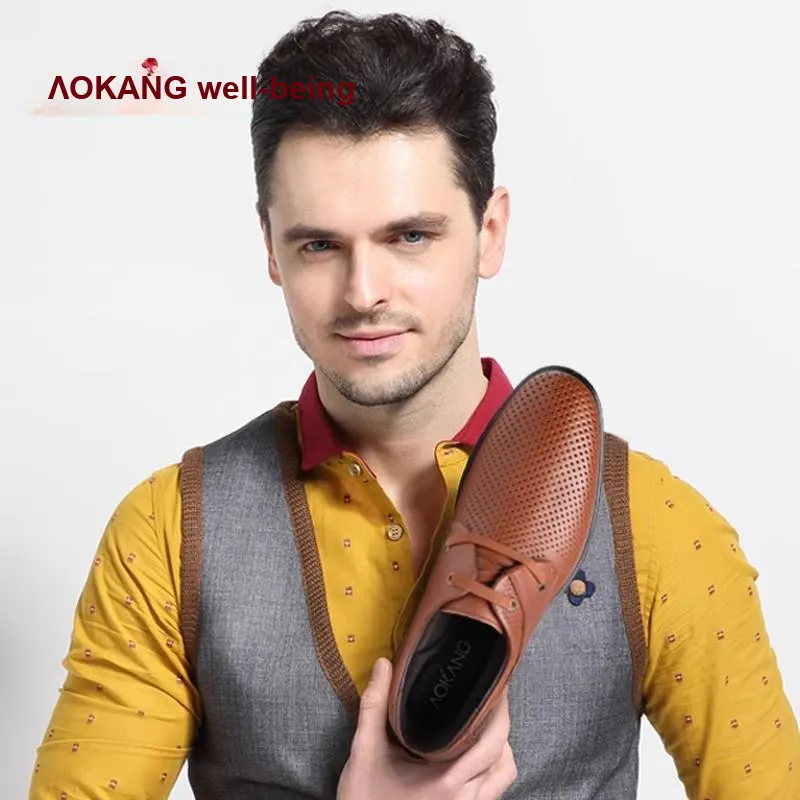 AOKANG Leather Sandal Men's Casual Leather Shoes Men's Black Camel Brown-2