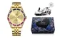 Colored Rhinestone Gold Case Gold Dial Gold Steel Band
