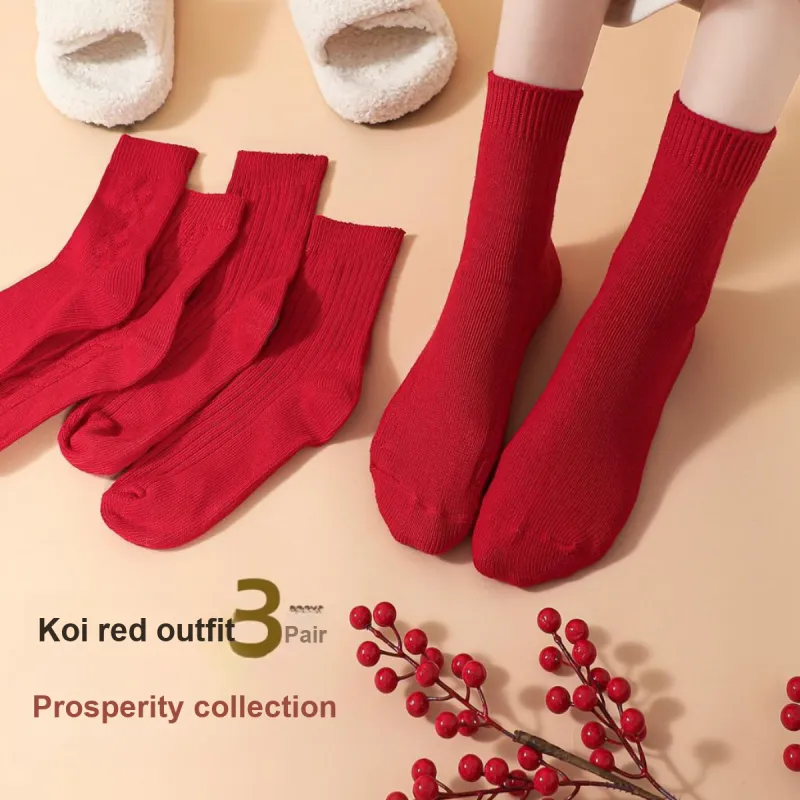 JUNEROSE Mid Calf Socks Women's 3 Pack Red-1