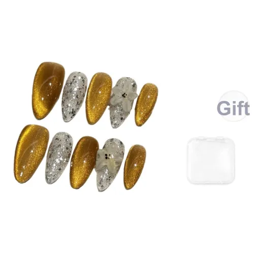 SHANGSHIQIN Минималистский стиль Кошачий глаз 3D цветочный дизайн False Nail Средний LADDER Желтый Jump Цвет 20 мм