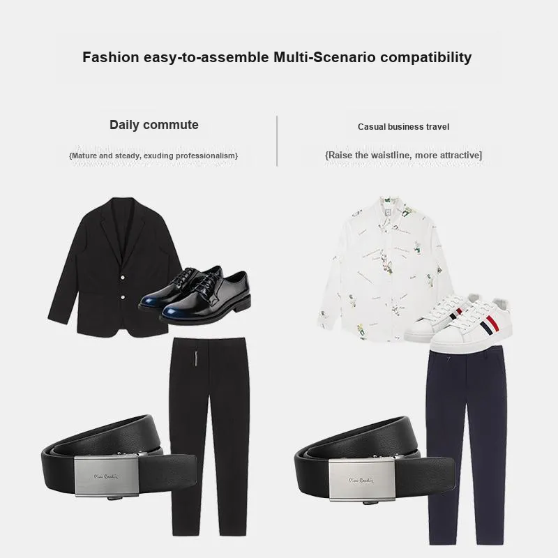 PIERRE CARDIN Men's New Arrival Business Automatic Buckle Genuine Cow Leather Men's Pant Belt Men's Black-6