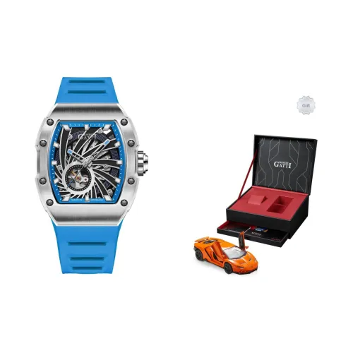 BONEST GATTI Phantom Time Автоматический Механический Механизм Резиновый Ремешок Часы Мужские Часы Синий Циферблат