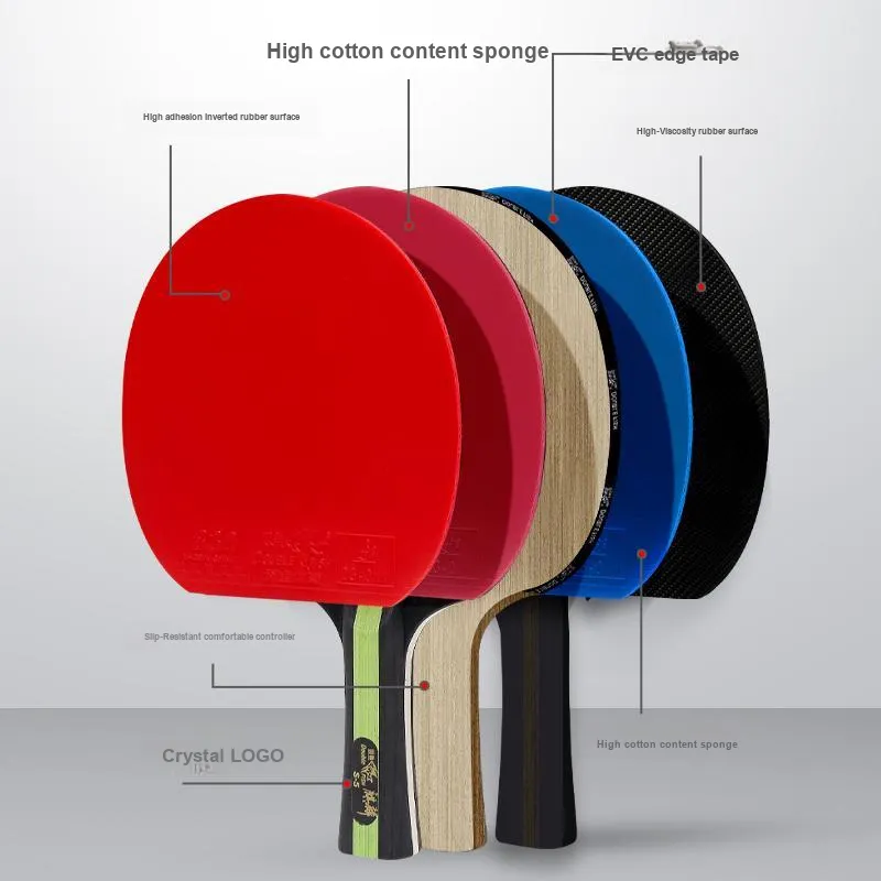 DOUBLEFISH Ping Pong Paddles Unisex All Wood Black/Red Double Beat Set-8