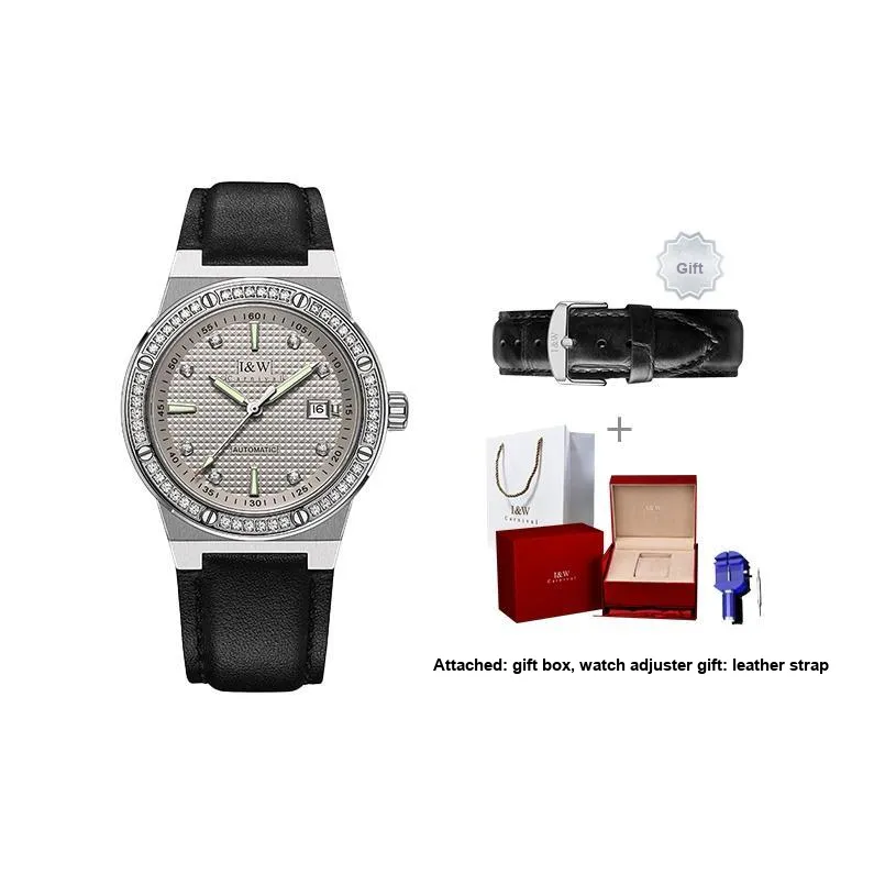 I&W CARNIVAL HWGUOJI Automatic Mechanical Movement Leather Watch Bands Watch Men's Watches Gray Dial