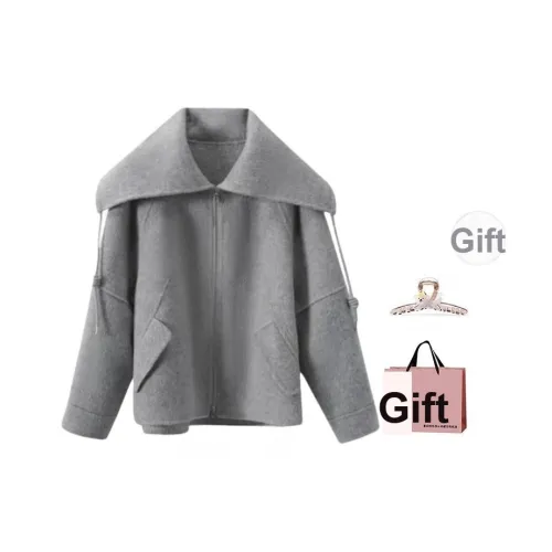 BAIDAIFEI Серый В комплекте с заколкой-крабом ➕ Эксклюзивная сумка для покупок Женское пальто