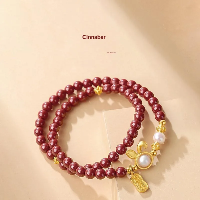 Yuanyanghuangjin Reconstructed Cinnabar Bracelets Women's-2